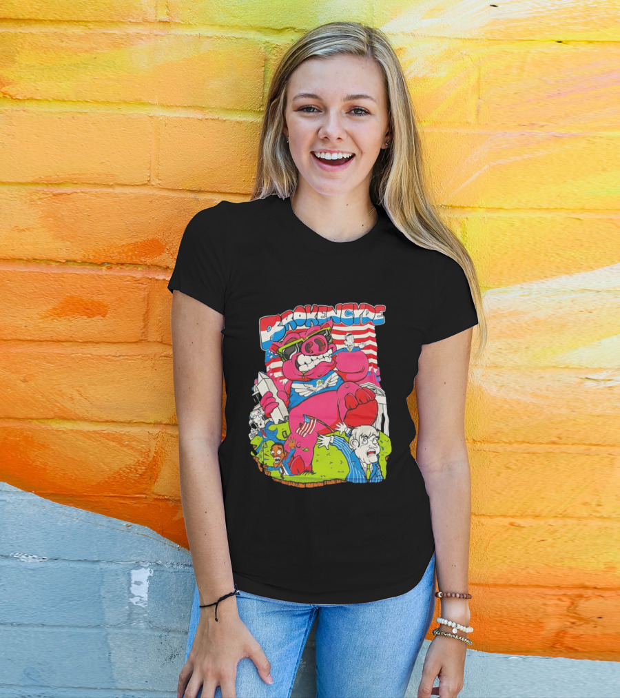 Brokencyde Pig Pink Cartoon Patriotic Characters Washington Monument T-Shirt