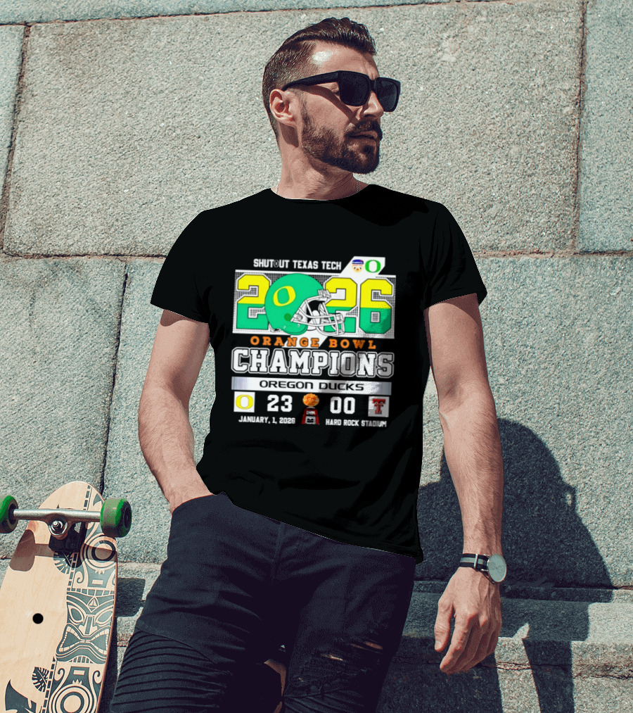 Oregon Ducks 2026 Orange Bowl Champions Shutout Texas Tech 23 0 T-Shirt