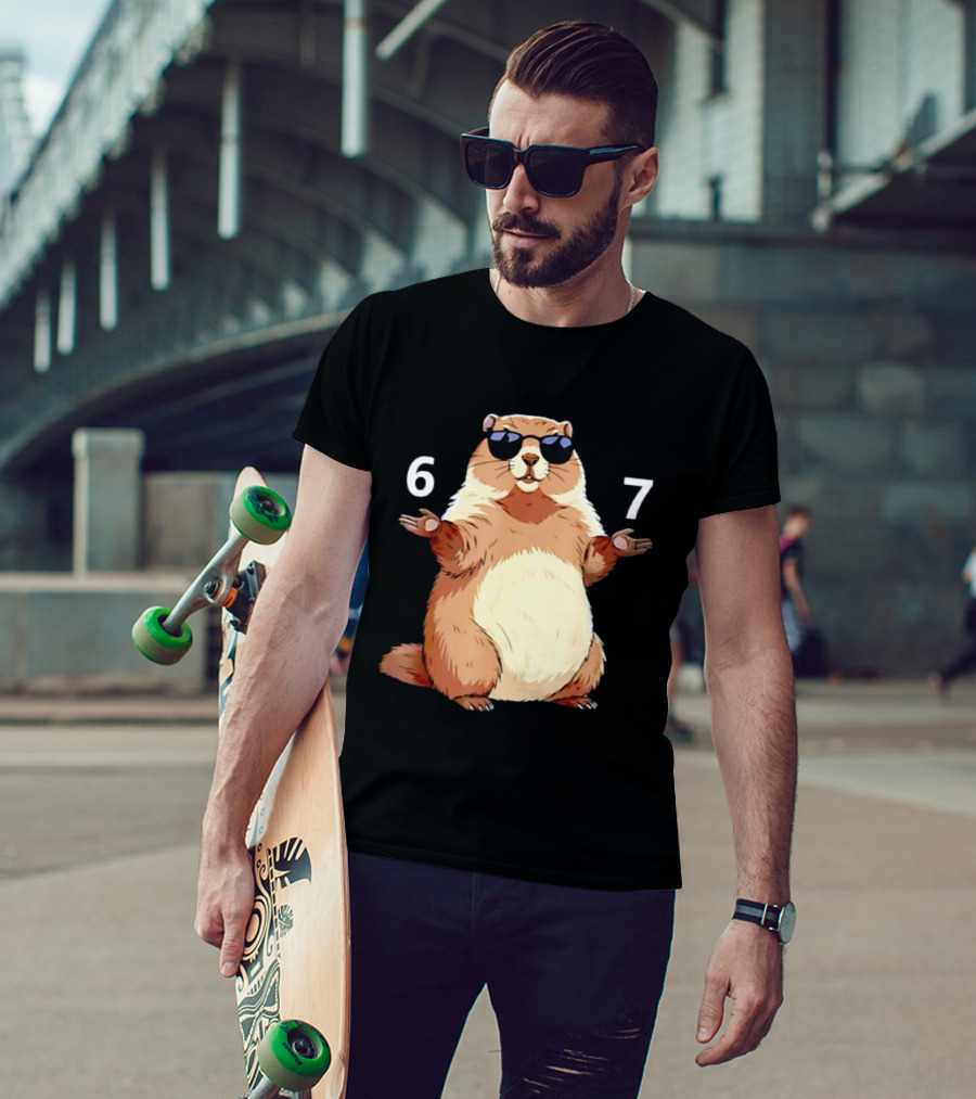 Groundhog Wearing Sunglasses 6 7 Six Seven Meme T-Shirt