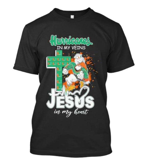 Hurricanes In My Veins Jesus In My Heart Cross Shape Miami Ibis T-Shirt