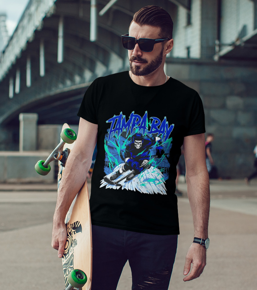Tampa Bay Lightning Skeleton Hockey Player Action T-Shirt