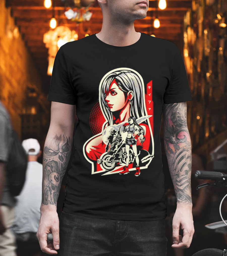 Tifa Lockhart Iconic Final Fantasy Character With Motorcycle And Katana T-Shirt
