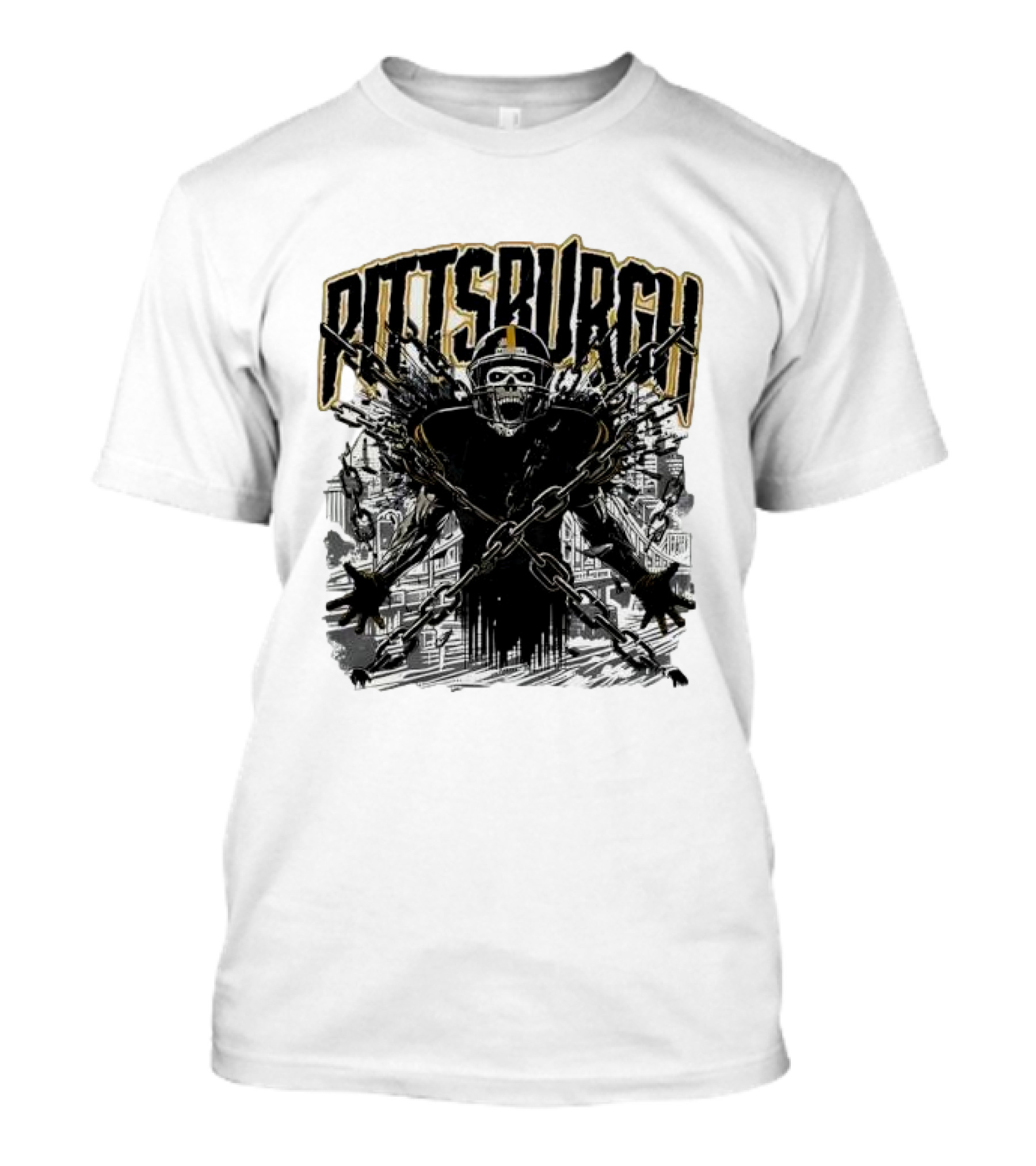 Pittsburgh Skeleton Breaking Chains Steel City Football T-Shirt