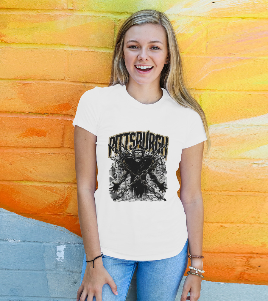 Pittsburgh Skeleton Breaking Chains Steel City Football T-Shirt