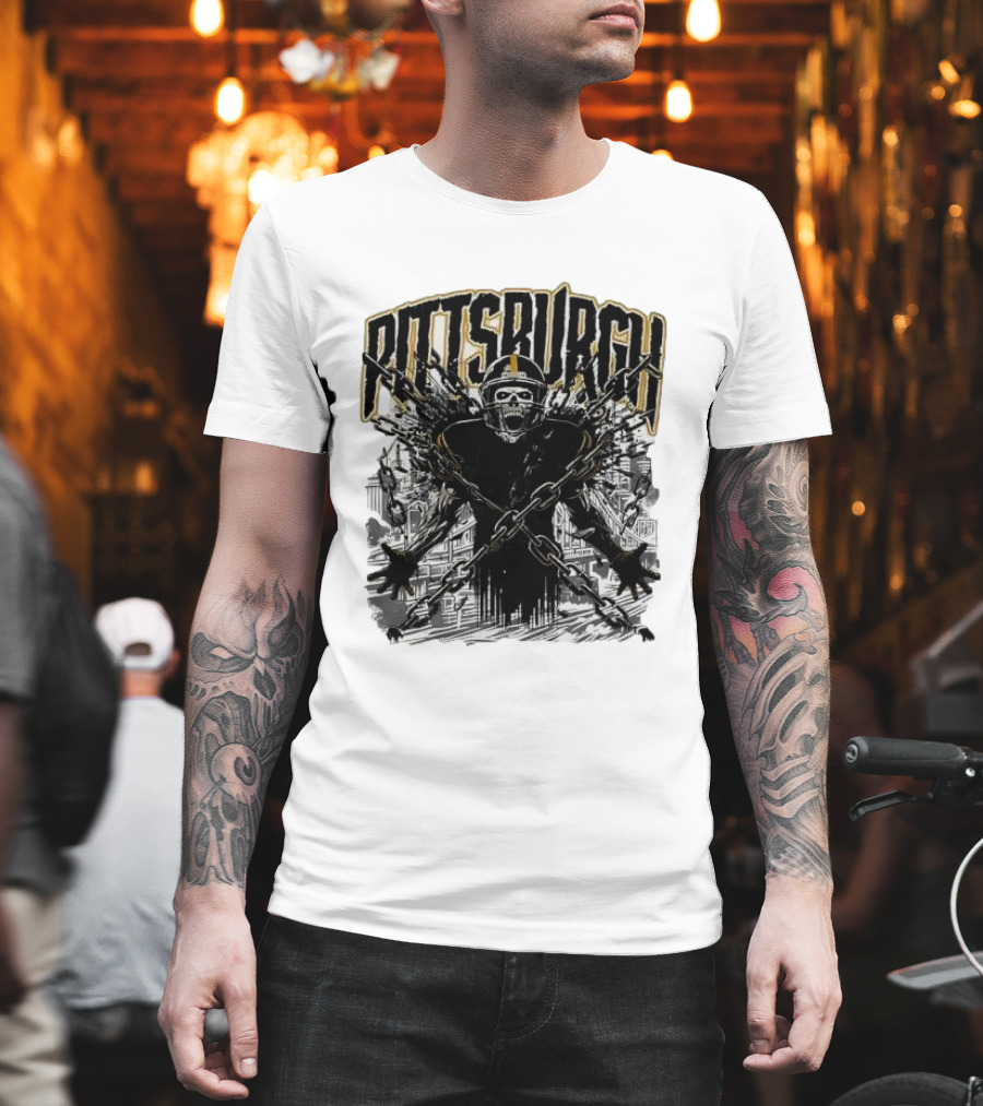 Pittsburgh Skeleton Breaking Chains Steel City Football T-Shirt