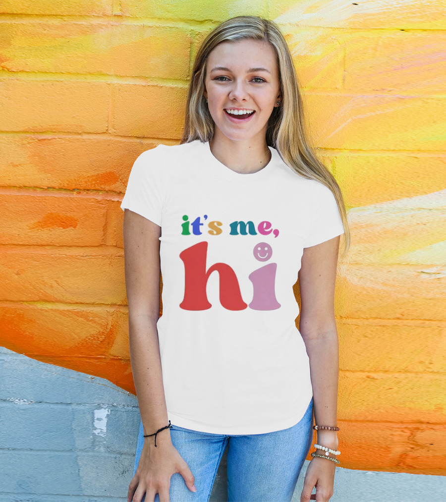 It's Me Hi Colorful Text With Smiley Face T-Shirt