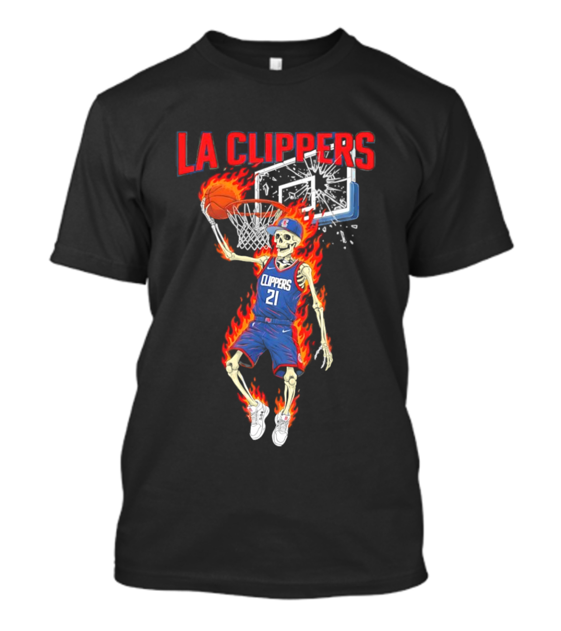 LA Clippers Basketball Skeleton Player On Fire Dunking T-Shirt