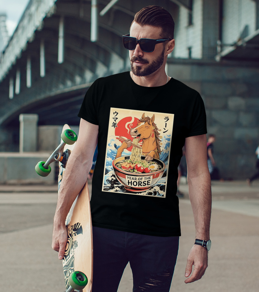 Horse Eating Ramen Year Of The Horse 2026 Japanese T-Shirt