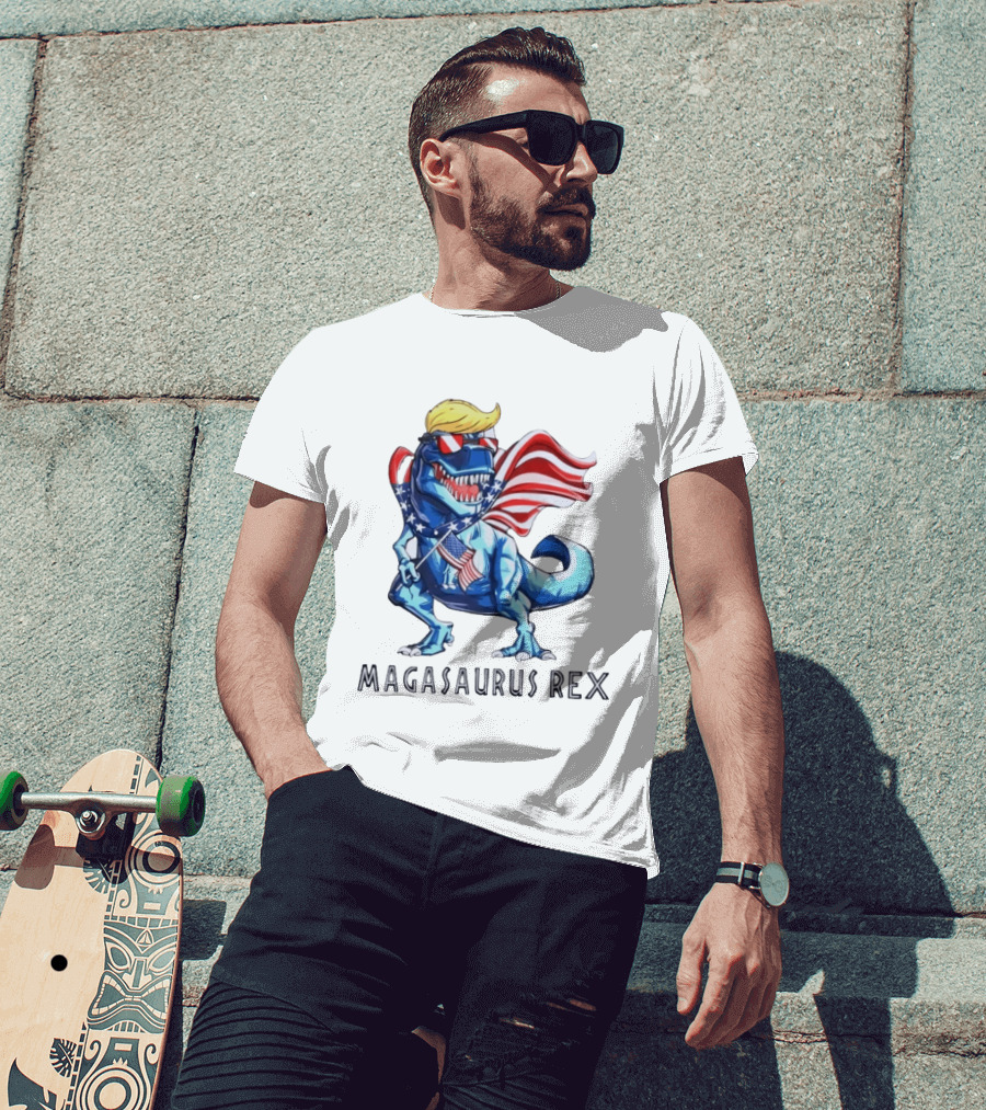 Magasaurus Rex Dinosaur American Flag Patriotic T-Shirt