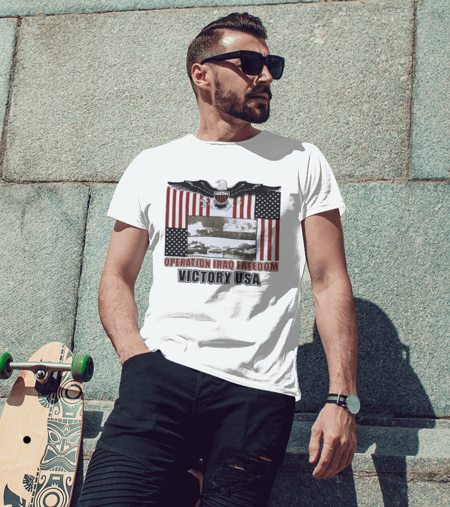 Operation Iraq Freedom Victory USA American Flag Eagle T-Shirt