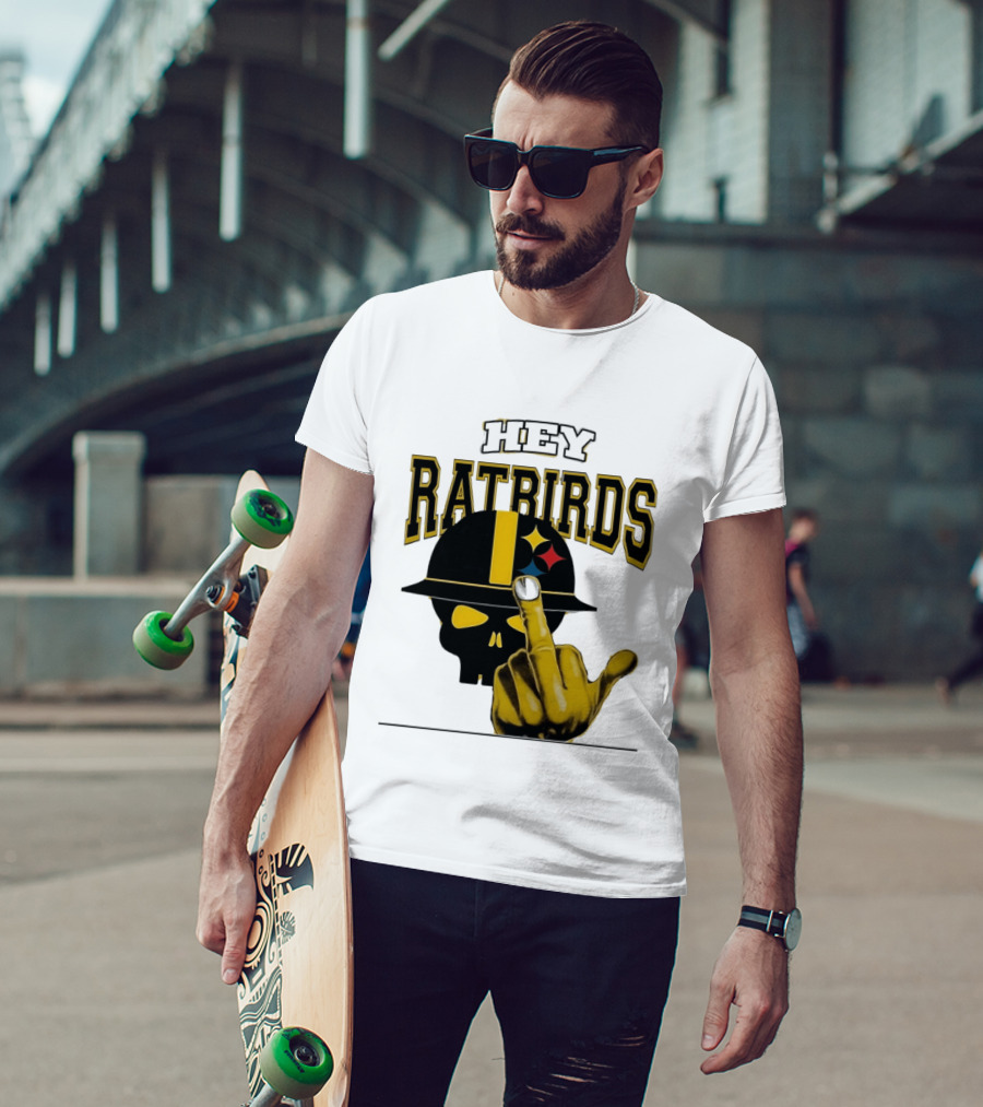 Hey Ratbirds Middle Finger Pittsburgh Steelers Skull T-Shirt