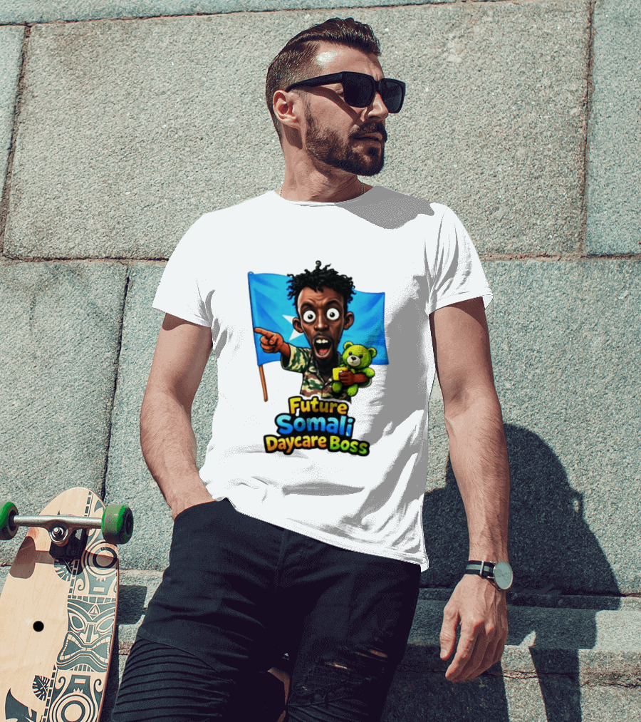 Future Somali Daycare Boss Funny Cartoon Camouflage Flag Bearer T-Shirt