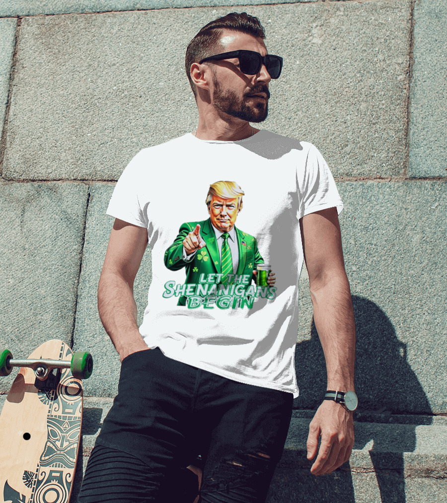 Let The Shenanigans Begin Green Suit And Beer St. Patrick's Day T-Shirt