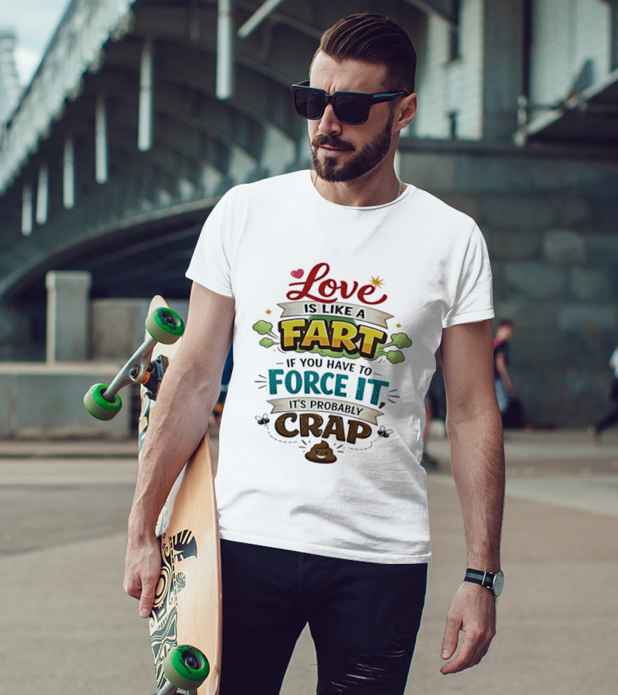 Love Is Like A Fart If You Have To Force It It's Probably Crap Funny Poop Emoji T-Shirt