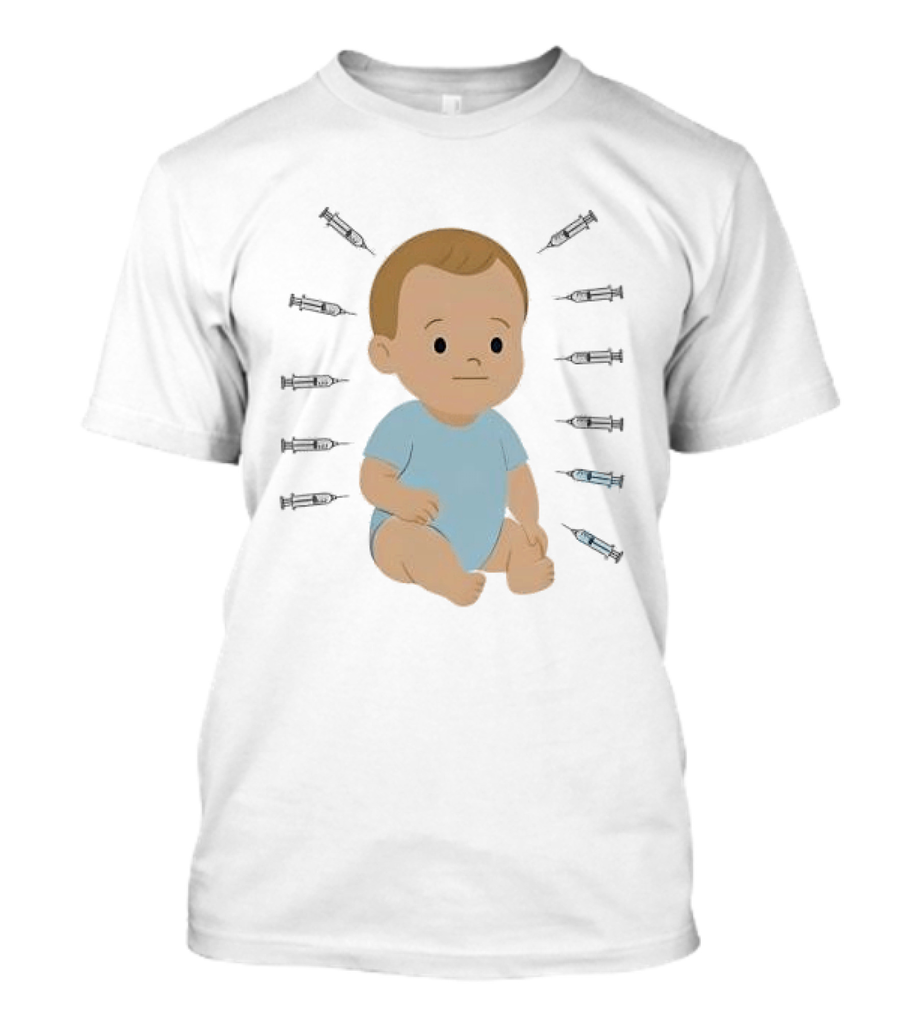 Trump Administration Cuts Childhood Vaccine Cartoon Baby Surrounded By Syringes T-Shirt