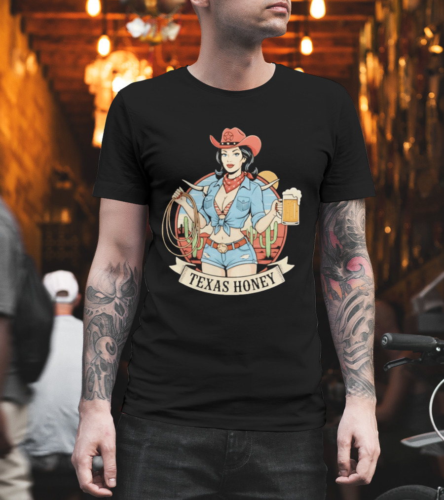Texas Honey Cowgirl Western Style Beer Cactus Rodeo Red Bandana T-Shirt