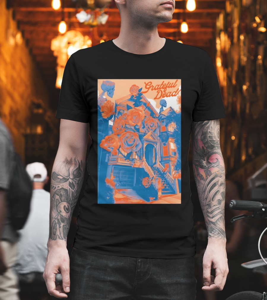 Grateful Dead Vintage House And Roses Psychedelic Art By Paul Kreizenbeck T-Shirt