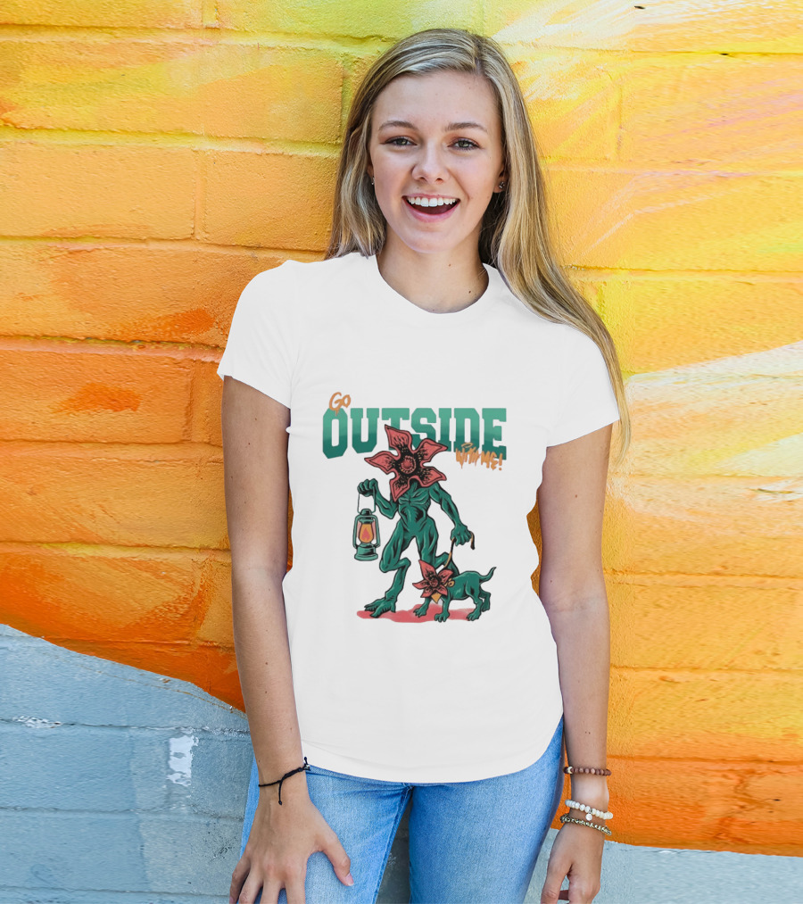 Go Outside Demogorgon With Me Lantern And Dog T-Shirt