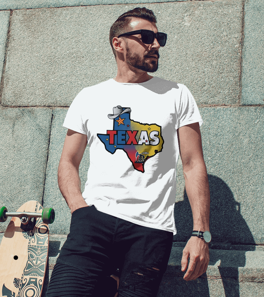 Texas Map Cowboy Hat Star Oil Rig T-Shirt