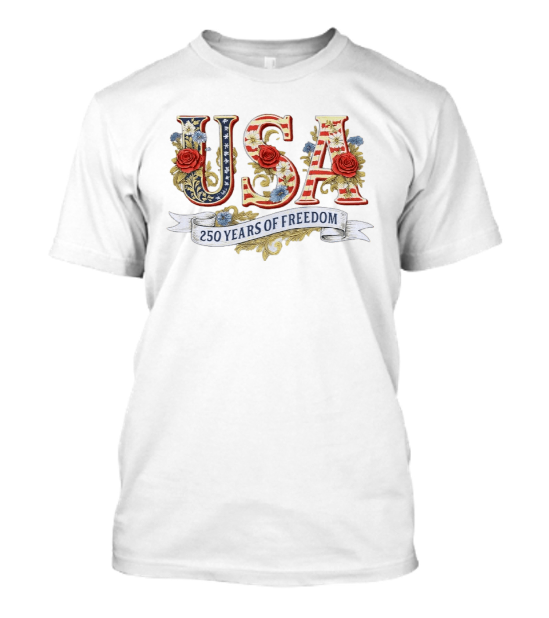 USA Patriotic 250 Years Of Freedom Floral 4th Of July Independence Day T-Shirt