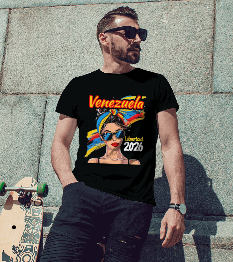 Venezuela Libertad 2026 Woman With Venezuelan Flag Colors And Sunglasses T-Shirt