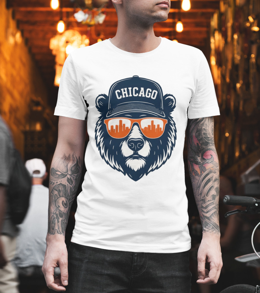 Chicago Bears Skyline 2026 Football City Bear With Hat And Sunglasses T-Shirt