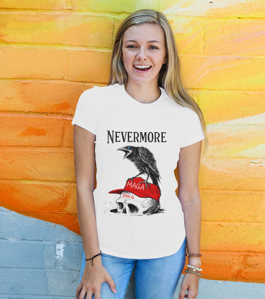 Nevermore Crow Maga January 6 Red Hat Skull T-Shirt