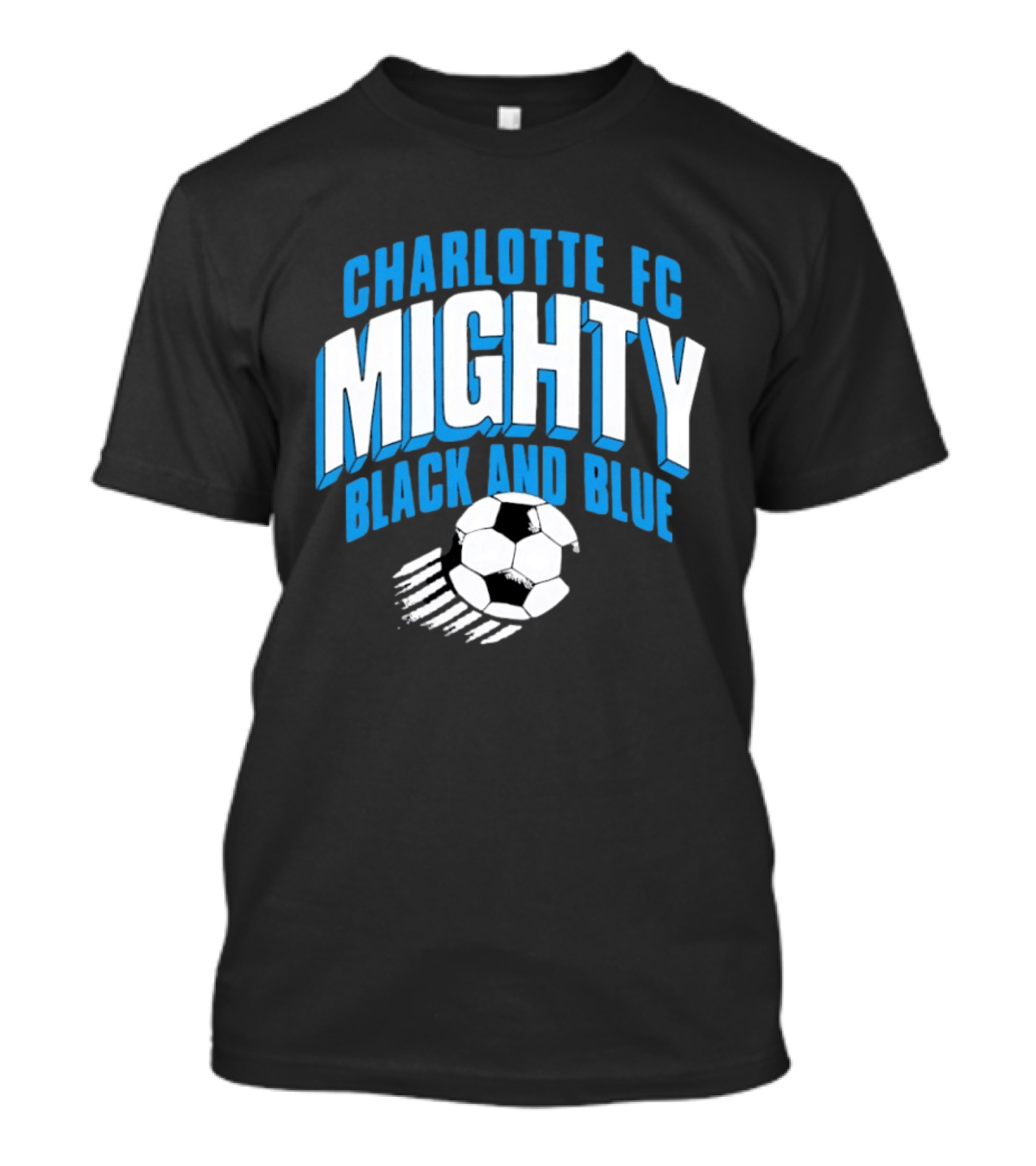 Charlotte FC Mighty Black And Blue Soccer Ball Momentum T-Shirt