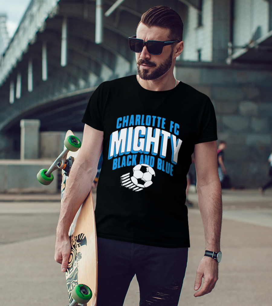 Charlotte FC Mighty Black And Blue Soccer Ball Momentum T-Shirt