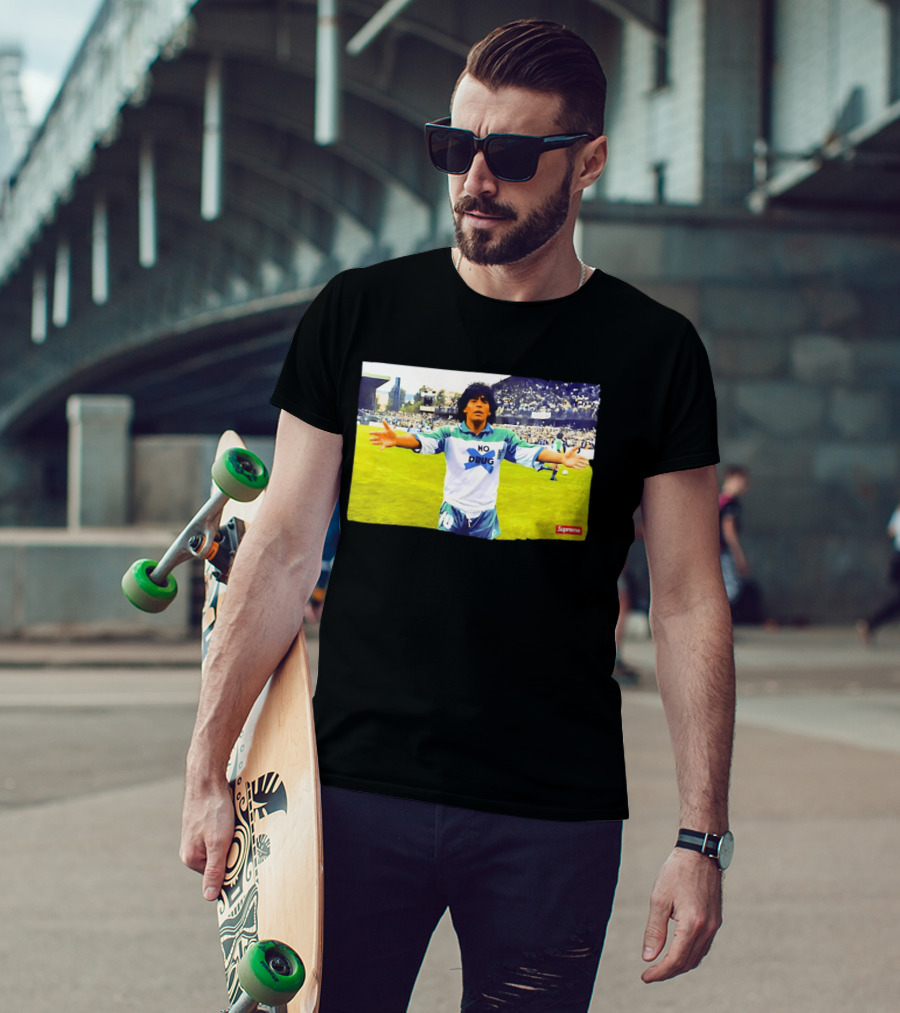 Supreme Diego Maradona No Drug Soccer Legend Iconic Image T-Shirt
