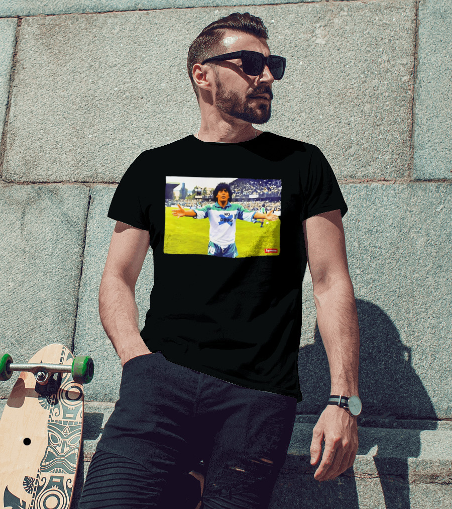 Supreme Diego Maradona No Drug Soccer Legend Iconic Image T-Shirt