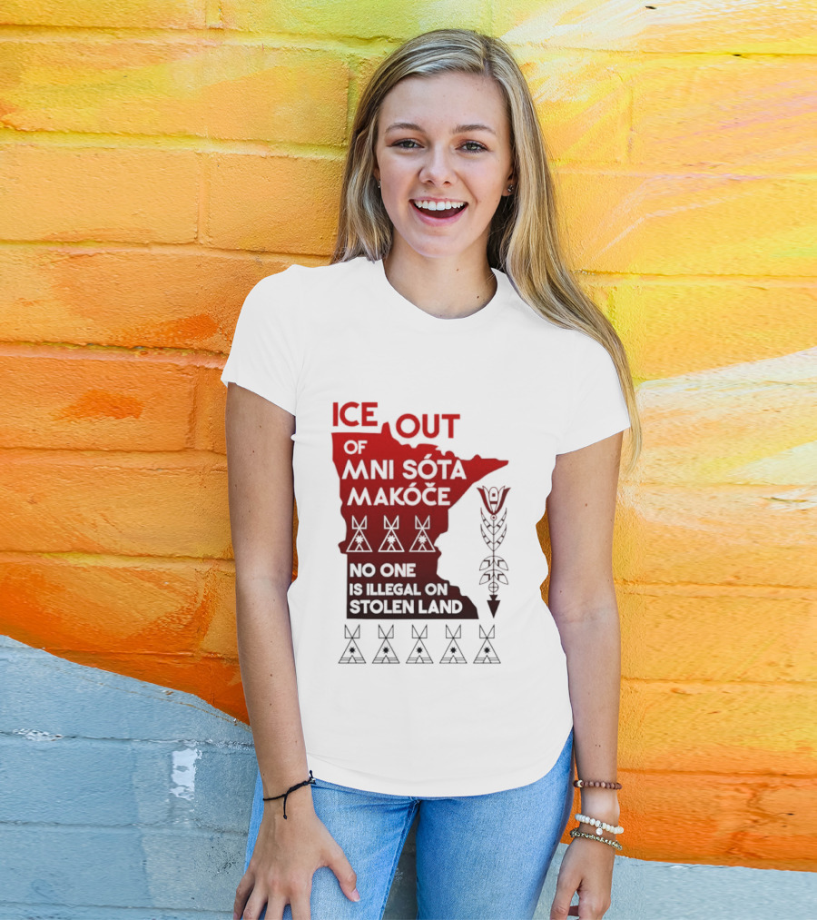 Ice Out Of Mni Sota Makoce No One Is Illegal On Stolen Land Text And Symbols T-Shirt
