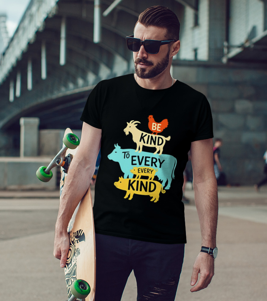 Be Kind To Every Kind Farm Animals Stacked Goat Cow Pig Chicken T-Shirt