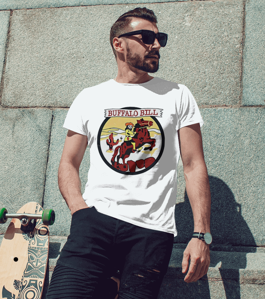 Buffalo Bill Cowboy Riding Red Horse Western Adventure T-Shirt