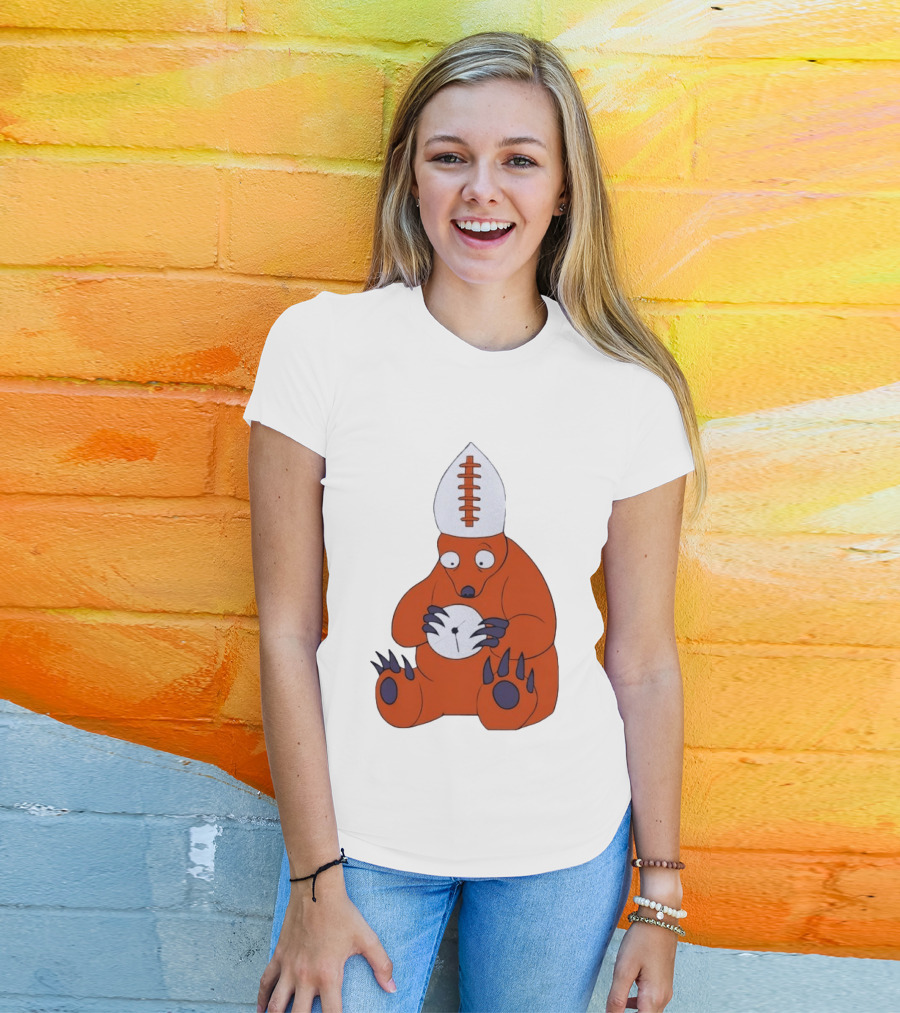 Chicago Bears Mascot Cartoon With Football Pope Hat T-Shirt