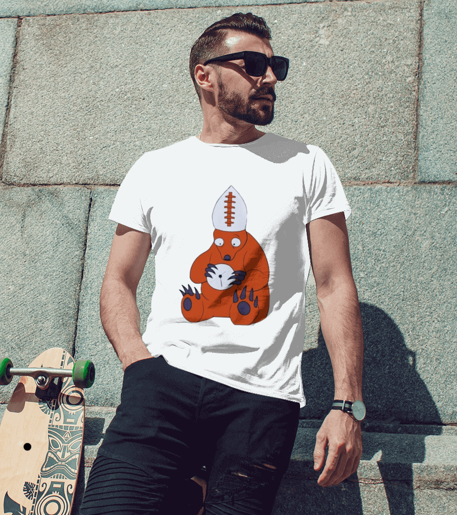 Chicago Bears Mascot Cartoon With Football Pope Hat T-Shirt