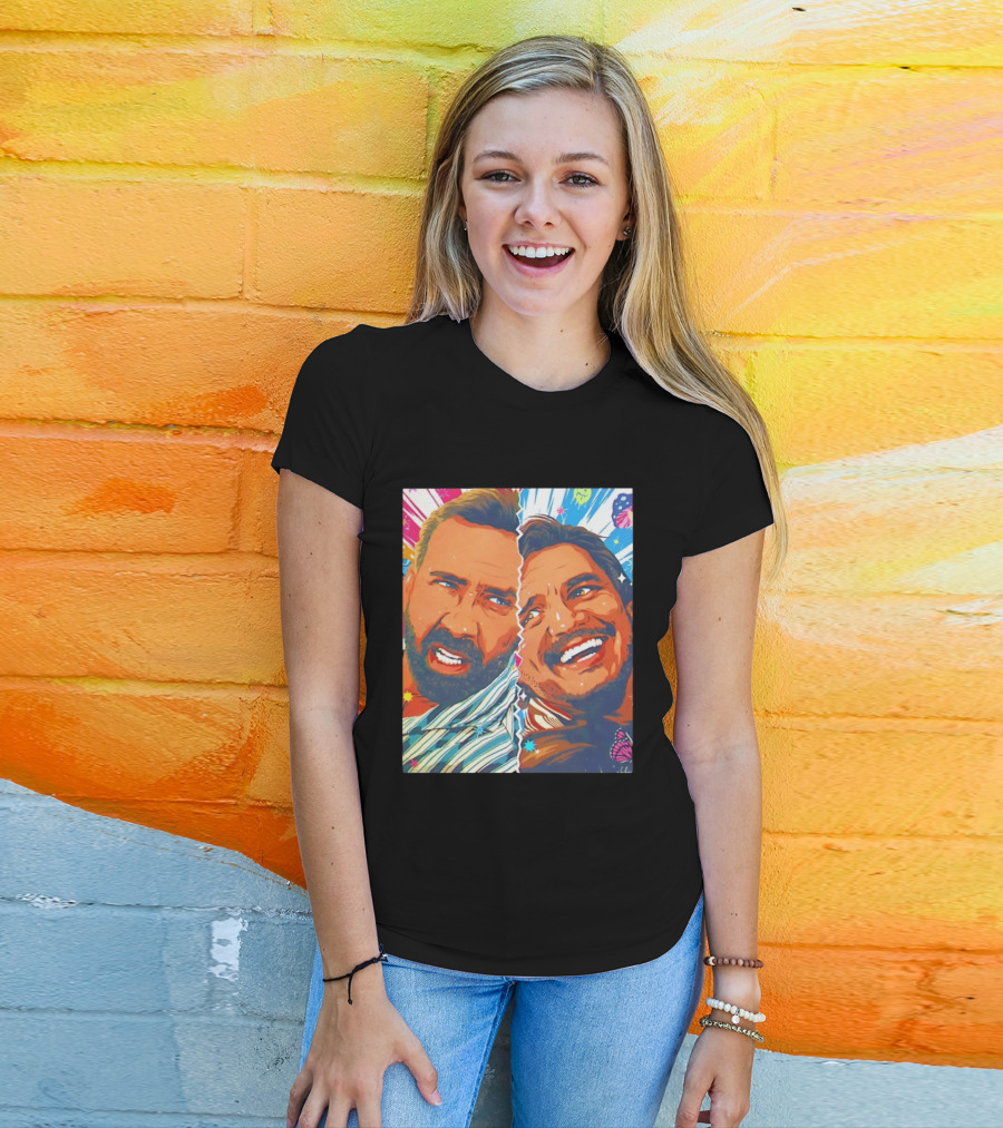 Pedro Pascal Nicolas Cage Colorful Retro Pop Art Face Off T-Shirt