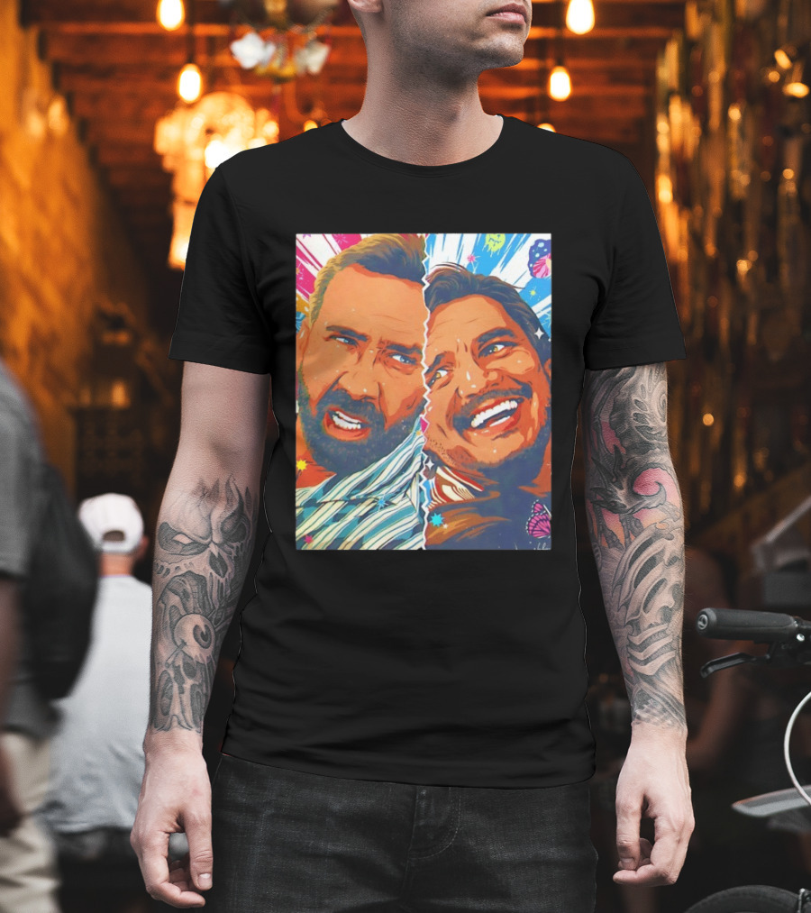 Pedro Pascal Nicolas Cage Colorful Retro Pop Art Face Off T-Shirt
