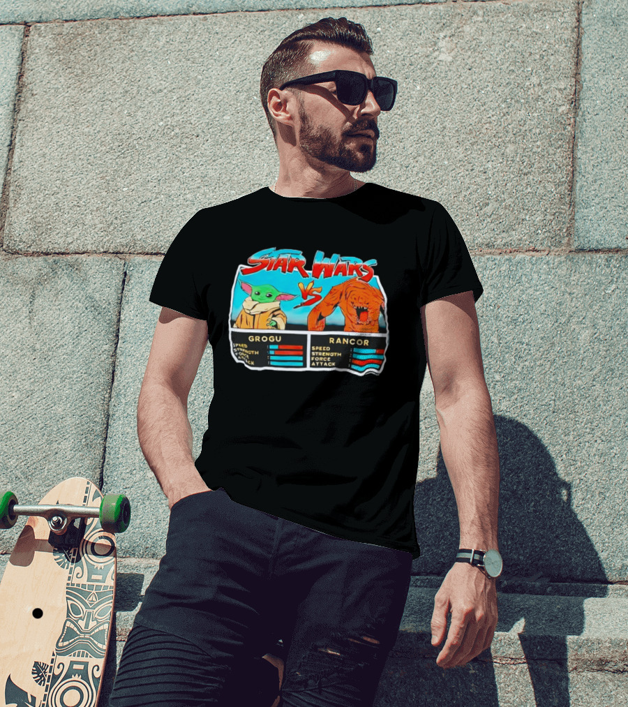 Star Wars Grogu Vs Rancor Speed Strength Force Attack T-Shirt