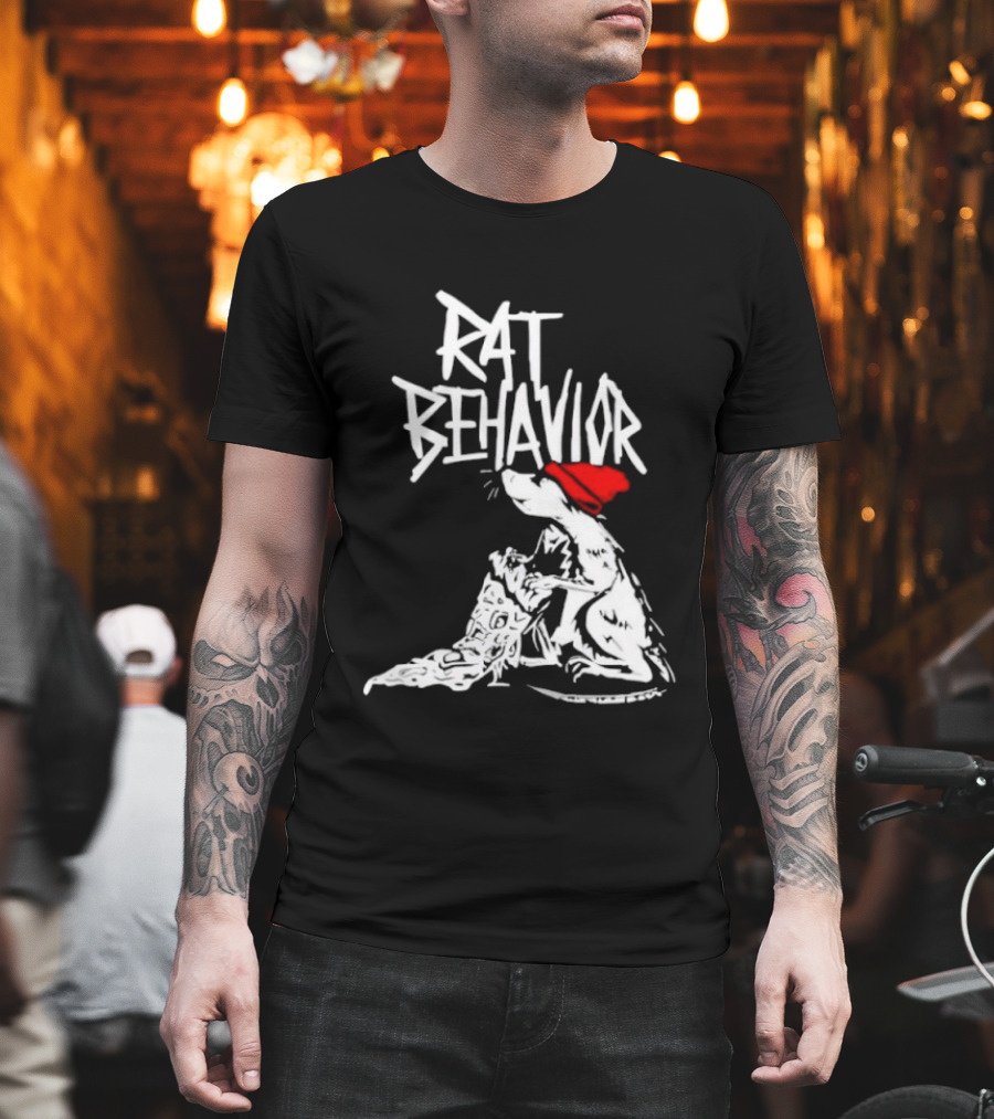 Rat Behavior Graphic with Red Hat and White Rat T-Shirt