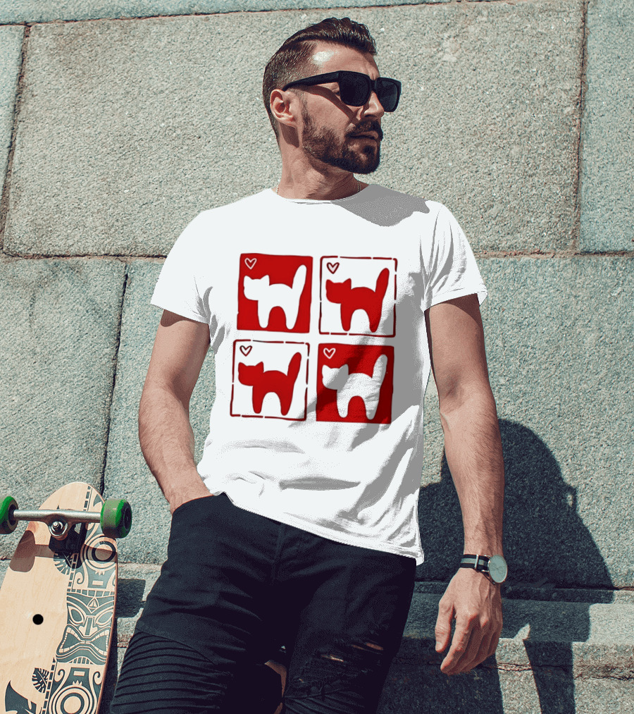 Y2K Cat Love Hearts Retro 2000s Square T-Shirt