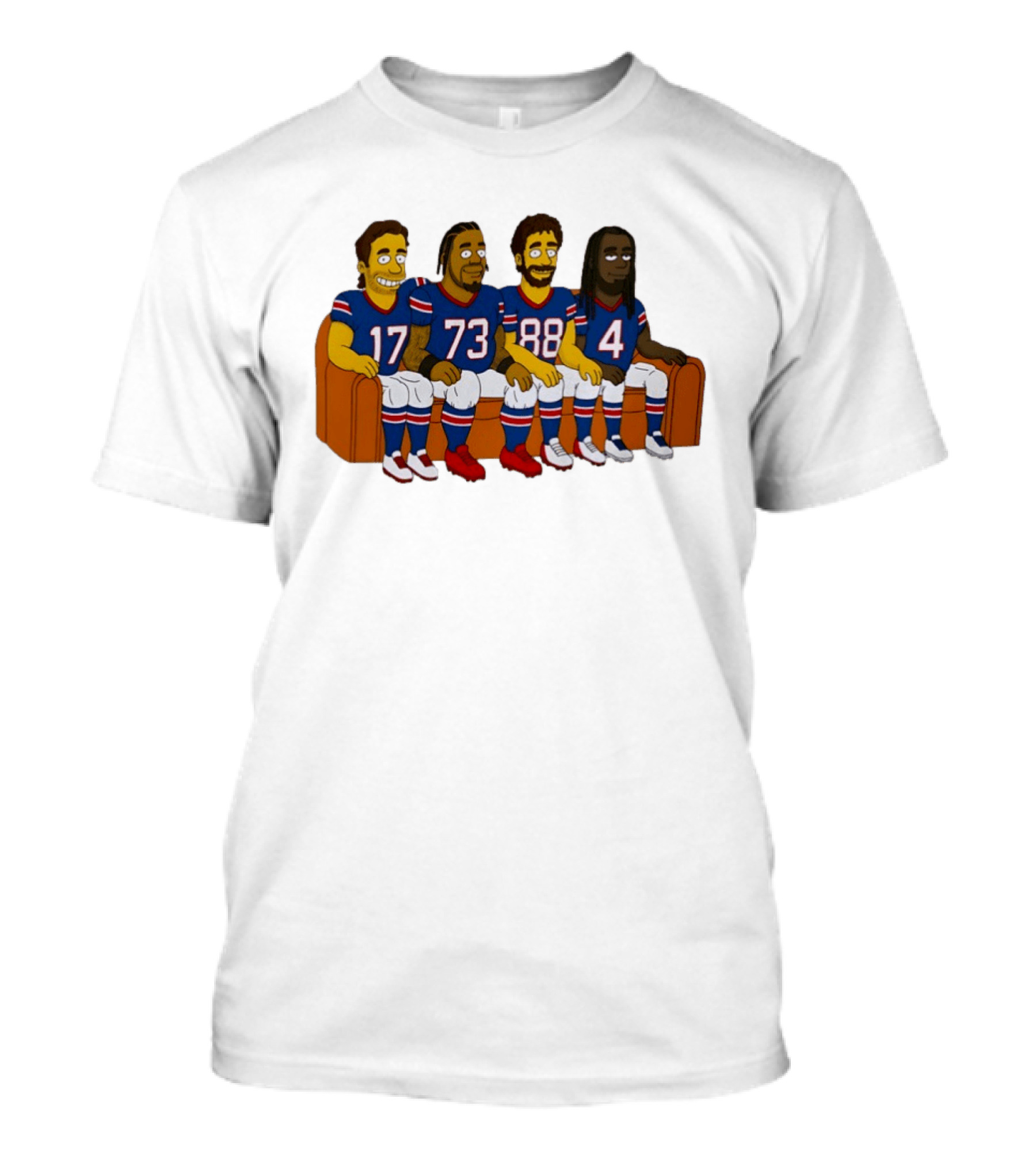 Josh Allen Dion Dawkins Dawson Knox Stefon Diggs Buffalo Bills Cartoon Characters On Couch T-Shirt