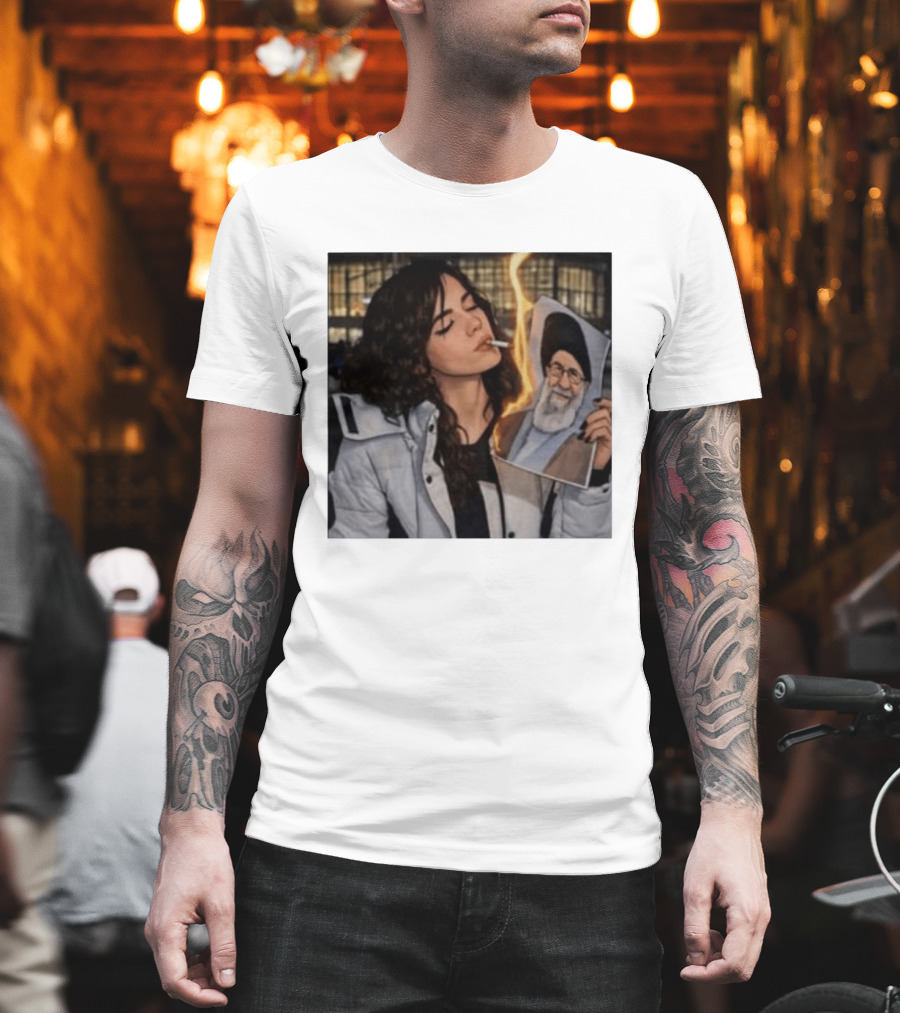 Burning Image Of Khamenei Revolution Rebellion Symbolism T-Shirt