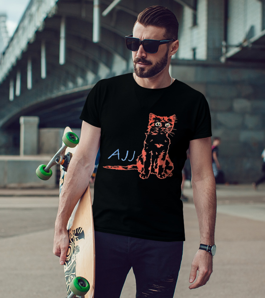 AJJ Cat Vibrant Cartoon Rock Band Merchandise T-Shirt