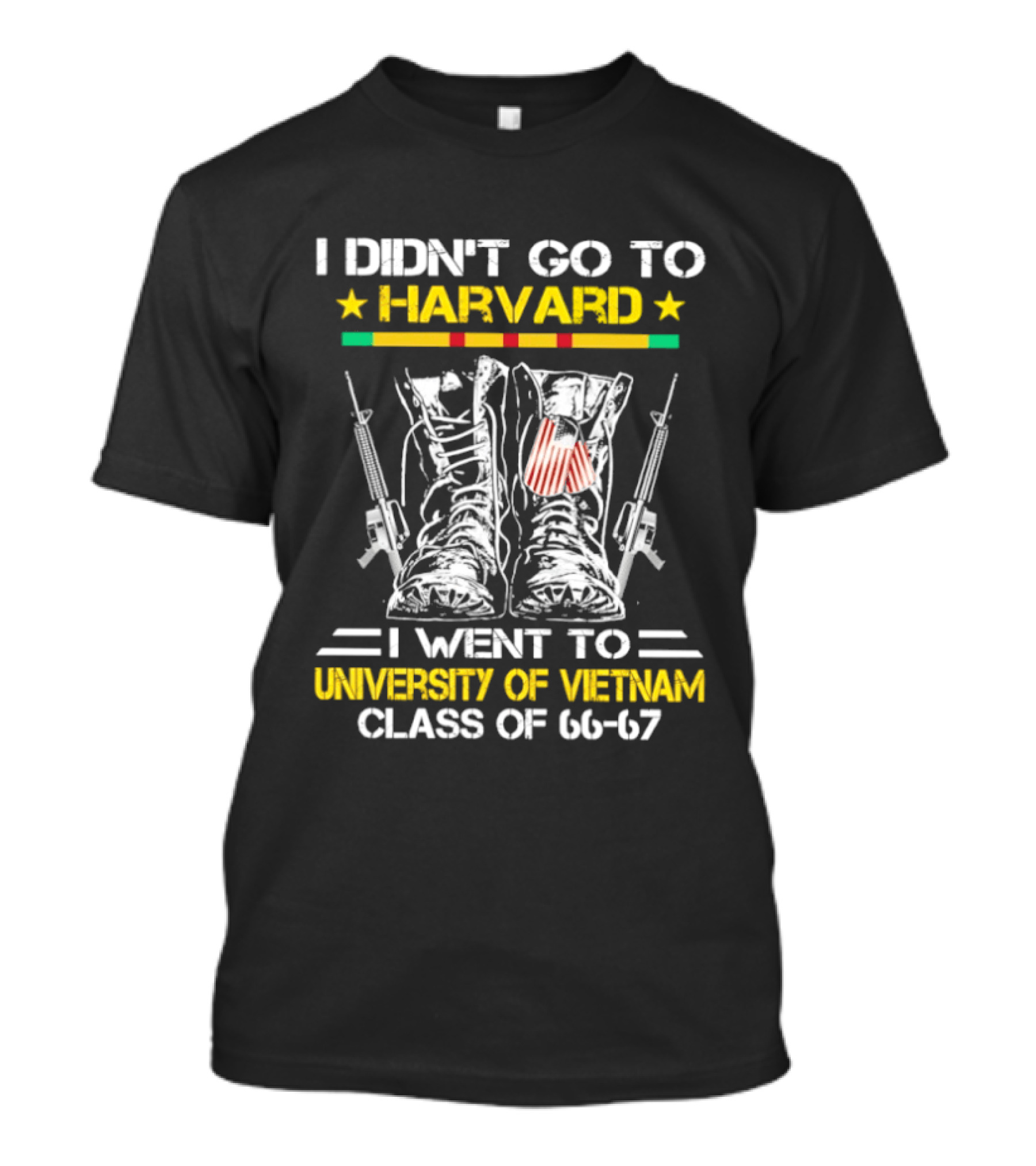 I Didn't Go To Harvard I Went To University Of Vietnam Class Of 66 67 Boots And Guns T-Shirt