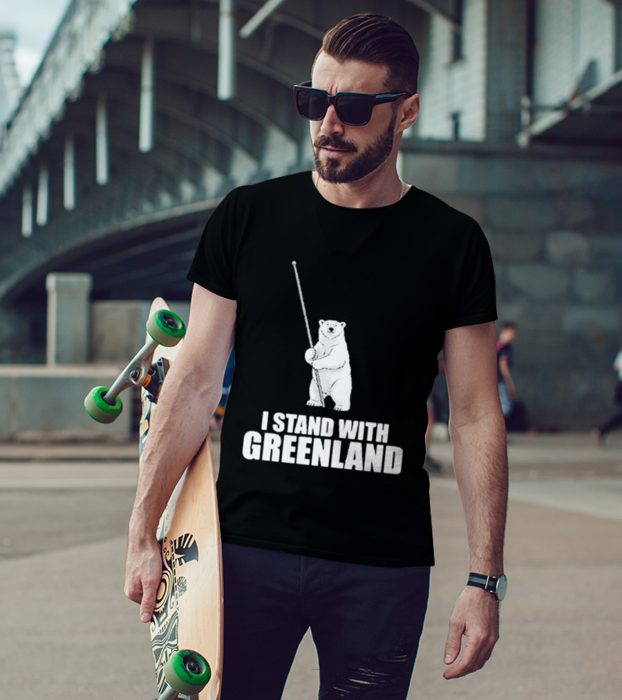I Stand With Greenland Polar Bear Holding Staff T-Shirt
