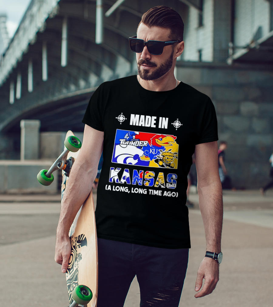 Made In Kansas Long Time Ago Wichita Thunder KU Wildcats Jayhawks Mashup T-Shirt