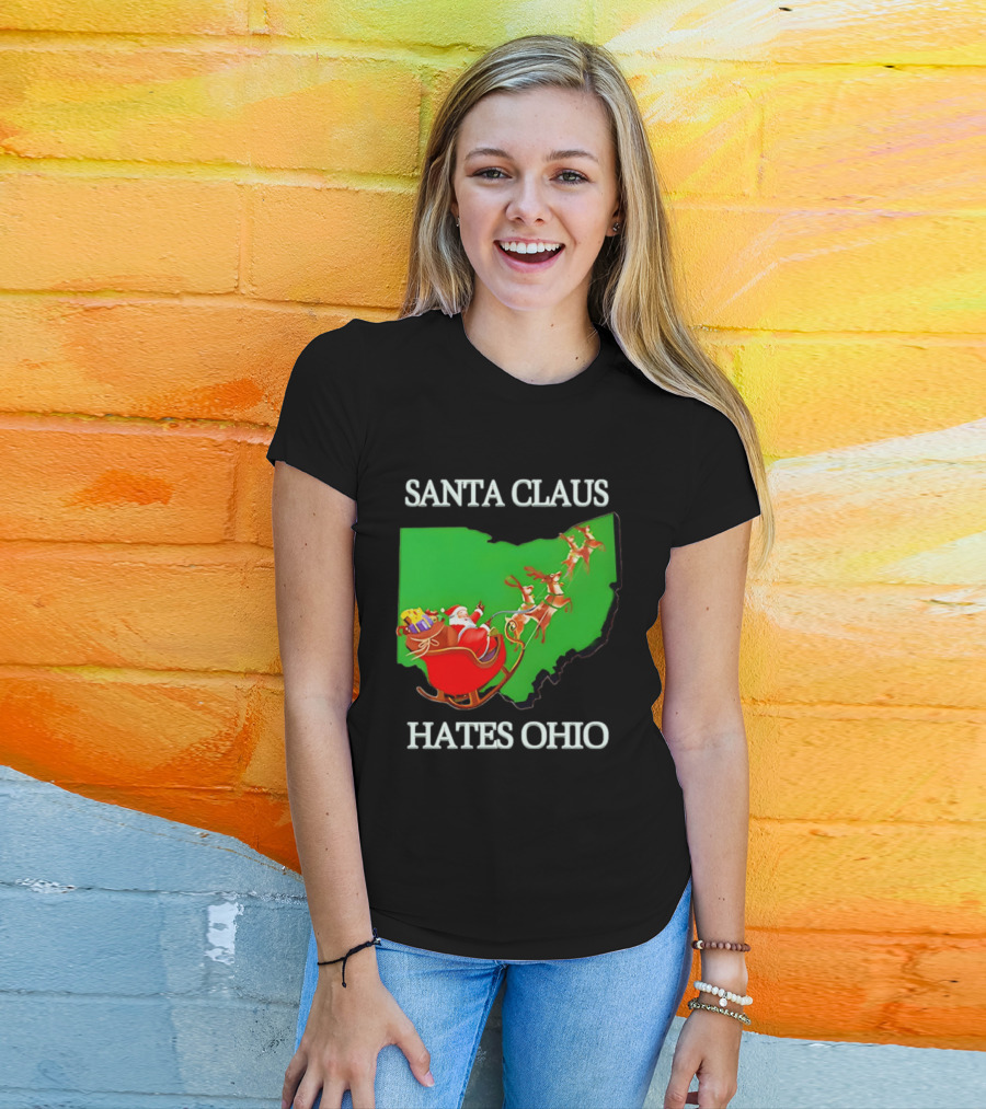 Santa Claus Hates Ohio Christmas Reindeer Sleigh Ohio State Buckeyes T-Shirt