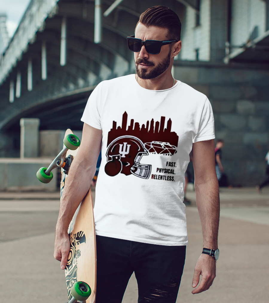 Indiana Hoosiers Helmet City Skyline Fast Physical Relentless T-Shirt