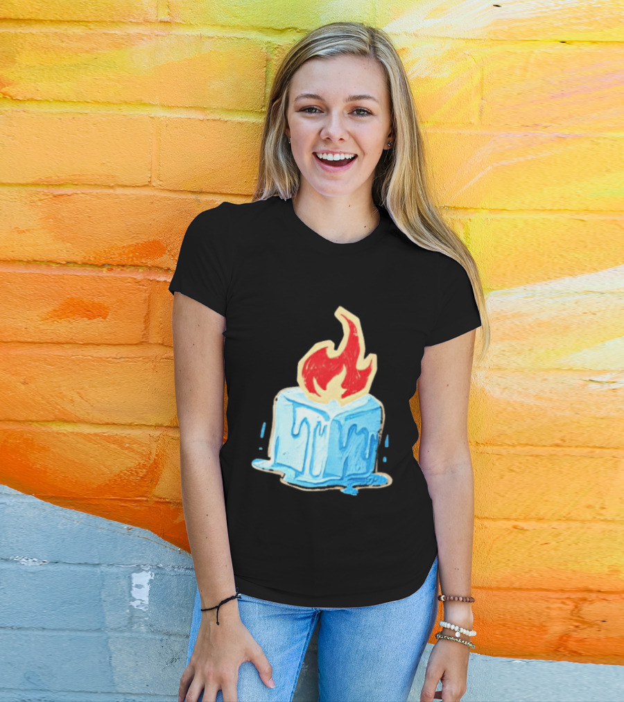 Melting Ice Cube Red Flame Emblem: Subtle Anti ICE Concept T-Shirt